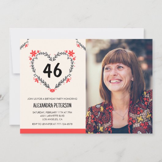 Elegant rood bloemenhart voor haar 46ste verjaarda kaart (Voorkant)