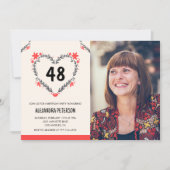Elegant rood bloemenhart voor haar 48e verjaardag kaart (Voorkant)
