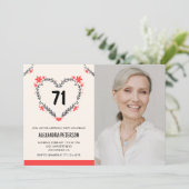 Elegant rood bloemenhart voor haar 71ste verjaarda kaart (Staand voorkant)