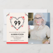Elegant rood bloemenhart voor haar 99ste verjaarda kaart (Voorkant)