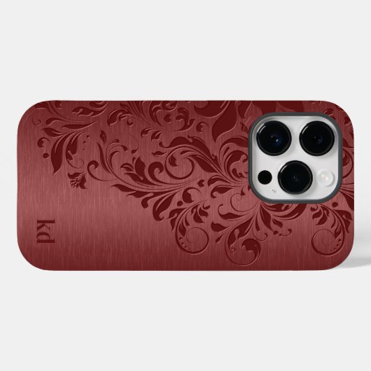 Elegant rood bloemenkant op rood Case-Mate iPhone case (Achterkant (horizontaal))