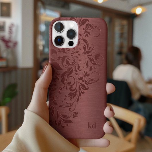 Elegant rood bloemenkant op rood Case-Mate iPhone case