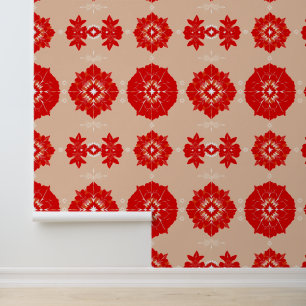 Elegant rood bloemenpatroon op beige behang