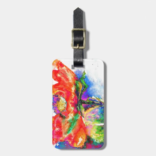 Elegant rood bloemenschilderij waterverf bagagelabel (Voorkant verticaal)