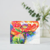 Elegant rood bloemenschilderij waterverf briefkaart (Staand voorkant)