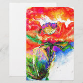 Elegant rood bloemenschilderij waterverf briefpapier (Voorkant / Achterkant)