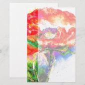 Elegant rood bloemenschilderij waterverf briefpapier (Voorkant / Achterkant)