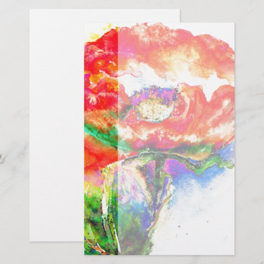 Elegant rood bloemenschilderij waterverf briefpapier (Voorkant / Achterkant)