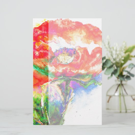 Elegant rood bloemenschilderij waterverf briefpapier (Staand voorkant)