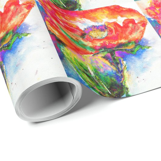 Elegant rood bloemenschilderij waterverf cadeaupapier (Rol Hoek)