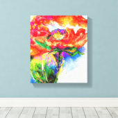 Elegant rood bloemenschilderij waterverf canvas afdruk (Insitu (Houten vloer))