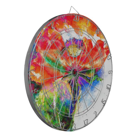 Elegant rood bloemenschilderij waterverf dartbord (Voorkant Links)
