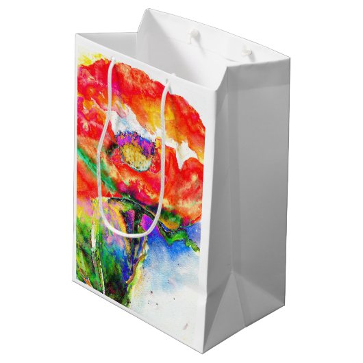 Elegant rood bloemenschilderij waterverf medium cadeauzakje (Achterkant Gekanteld)