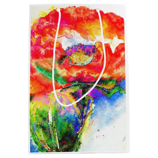 Elegant rood bloemenschilderij waterverf medium cadeauzakje (Voorkant)