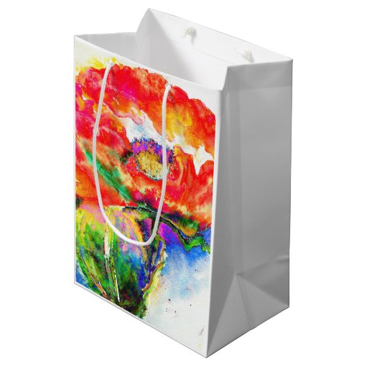 Elegant rood bloemenschilderij waterverf medium cadeauzakje (Voorkant Gekanteld)