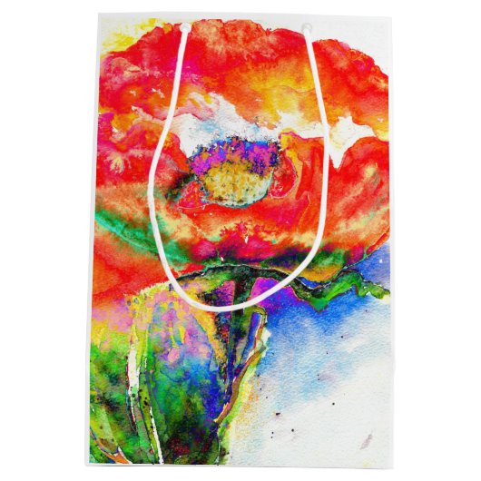 Elegant rood bloemenschilderij waterverf medium cadeauzakje (Achterkant)