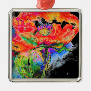 Elegant rood bloemenschilderij waterverf metalen ornament