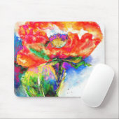 Elegant rood bloemenschilderij waterverf muismat (Met muis)