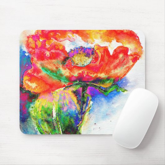 Elegant rood bloemenschilderij waterverf muismat (Met muis)