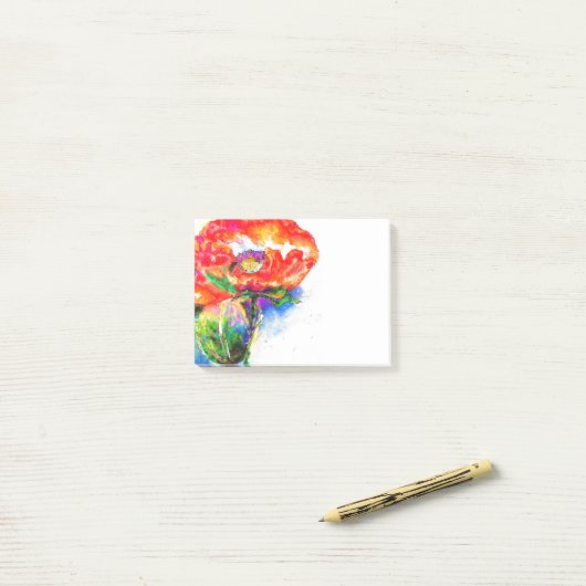 Elegant rood bloemenschilderij waterverf post-it® notes (Op bureau)