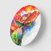 Elegant rood bloemenschilderij waterverf ronde klok (Hoek)