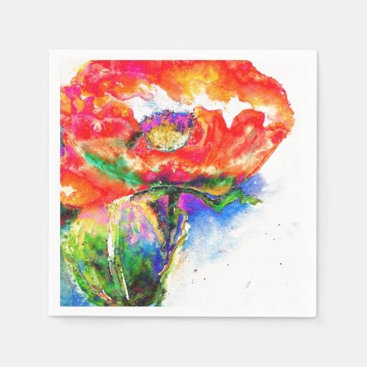 Elegant rood bloemenschilderij waterverf servet (Voorkant)