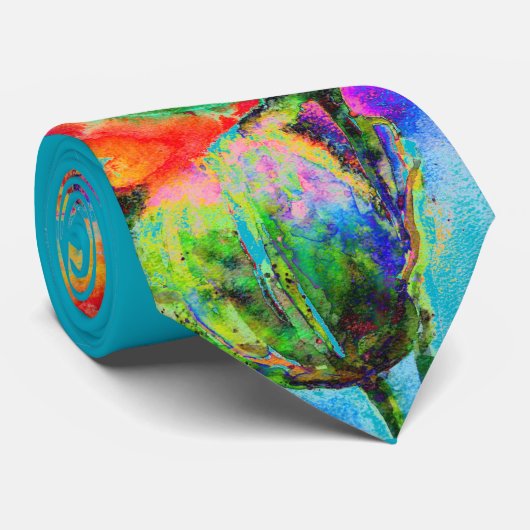 Elegant rood bloemenschilderij waterverf stropdas (Opgerold)