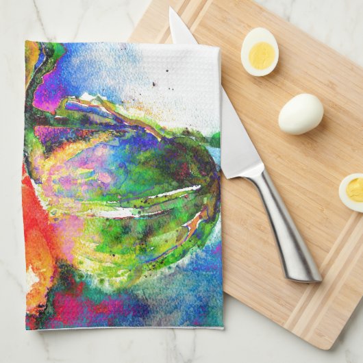 Elegant rood bloemenschilderij waterverf theedoek (Quarter Fold)