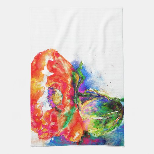 Elegant rood bloemenschilderij waterverf theedoek (Verticaal)