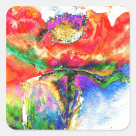 Elegant rood bloemenschilderij waterverf vierkante sticker