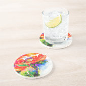 Elegant rood bloemenschilderij waterverf zandsteen onderzetter (Zijkant)