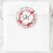 Elegant rood bloemenscript monogram adres ronde sticker (Tas)
