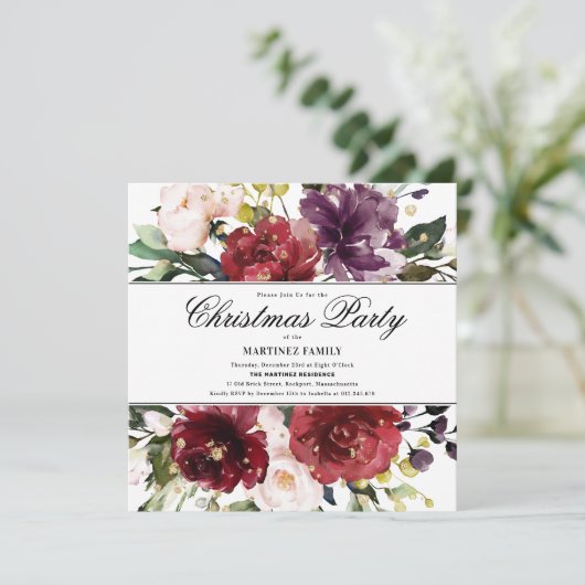 Elegant rood bloemig kerstfeest kaart (Staand voorkant)