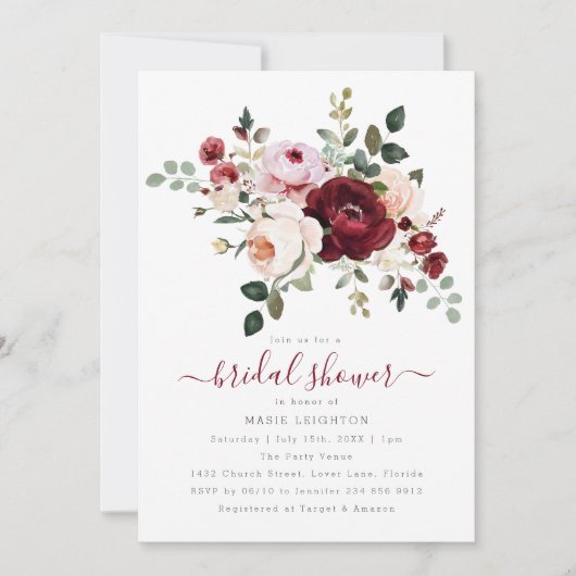 Elegant rood bloemig Vrijgezellenfeest Kaart (Voorkant)