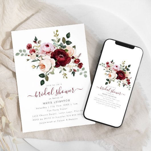 Elegant rood bloemig Vrijgezellenfeest Kaart