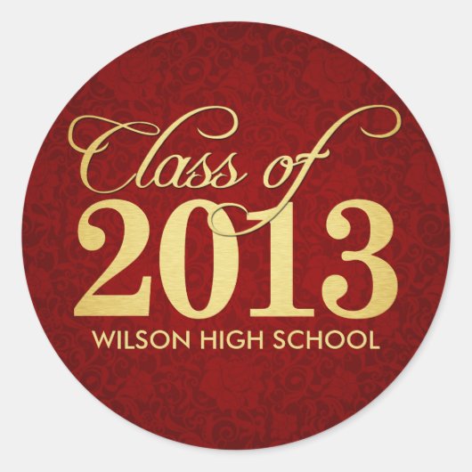 Elegant rood bloemmasker en gouden Klasse van 2013 Ronde Sticker (Voorkant)