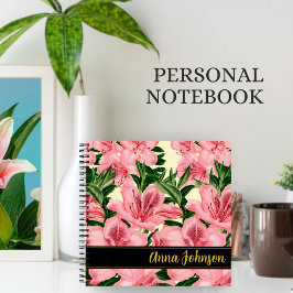 Elegant Rood Bloemmotief Persoonlijke Naam Notitieboek