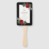 Elegant rood bloemmotief zwart & wit trouwprogramm handwaaier (Voorkant)