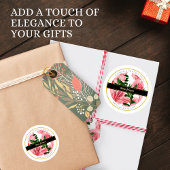 Elegant rood bloempatroon Aangepaste bedrijfsnaam Ronde Sticker