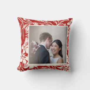Elegant Rood Bloempatroon Aangepaste Foto Kussen