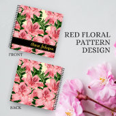 Elegant rood bloempatroon gepersonaliseerde naam notitieboek
