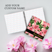Elegant rood bloempatroon gepersonaliseerde naam notitieboek