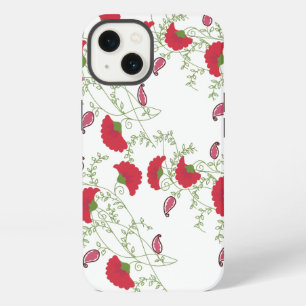. Elegant rood bloempatroon wit Samsung Galaxy iPhone 13 Hoesje