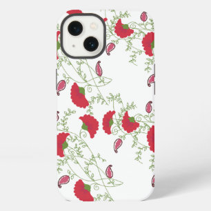 . Elegant rood bloempatroon wit Samsung Galaxy  iPhone 13 Hoesje