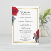 Elegant rood bloesem roos. Botanische bruiloft Programmakaart (Staand voorkant)