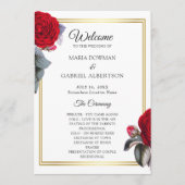 Elegant rood bloesem roos. Botanische bruiloft Programmakaart (Voorkant)