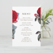 Elegant rood bloesem roos. Zomer chique bruiloft Menu (Staand voorkant)