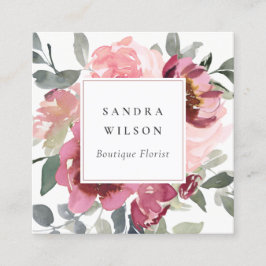 ELEGANT ROOD BLUSH BOURGOGNE WATERVERF ROOS FLORAL VIERKANTE VISITEKAARTJE