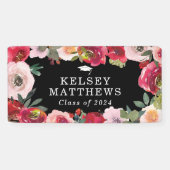 Elegant rood & blush roze bloemig Afstuderen Spandoek (Horizontaal)