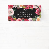 Elegant rood & blush roze bloemig Afstuderen Spandoek (Insitu)